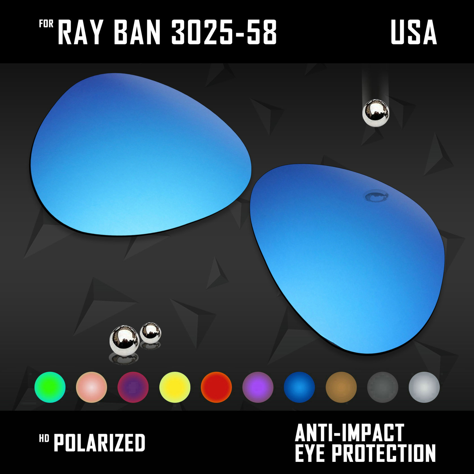 Anti Scratch Polarized Replacement Lenses for-Ray Ban RB3025 58mm Options