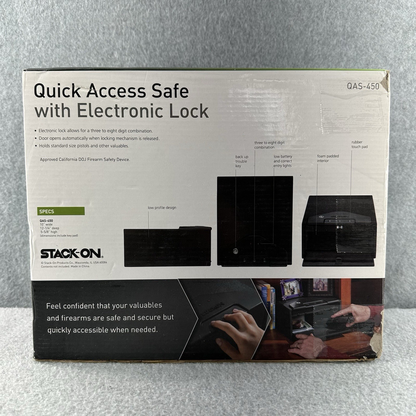 STACK-ON Quick Access Safe With Electronic Lock Gun Pistol 12x10x5 QAS-450