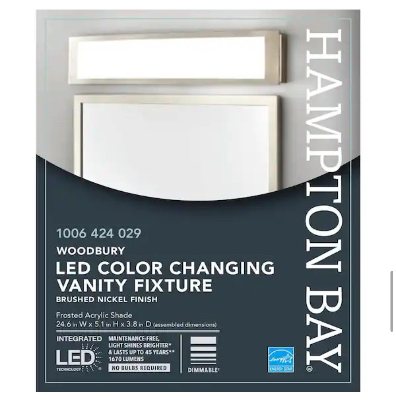 Hampton Bay 1006 424 029 Woodbury LED Color Changing Vanity Fixture Nickel
