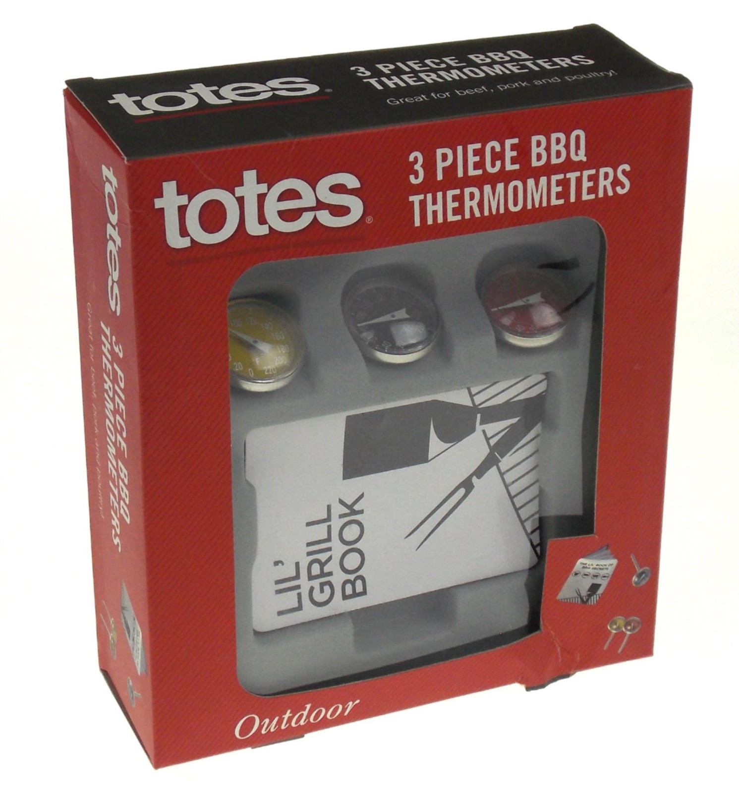 Totes 3 Piece Outdoor BBQ Thermometer Barbeque Set Stainless Steel Xmas Gift Lot