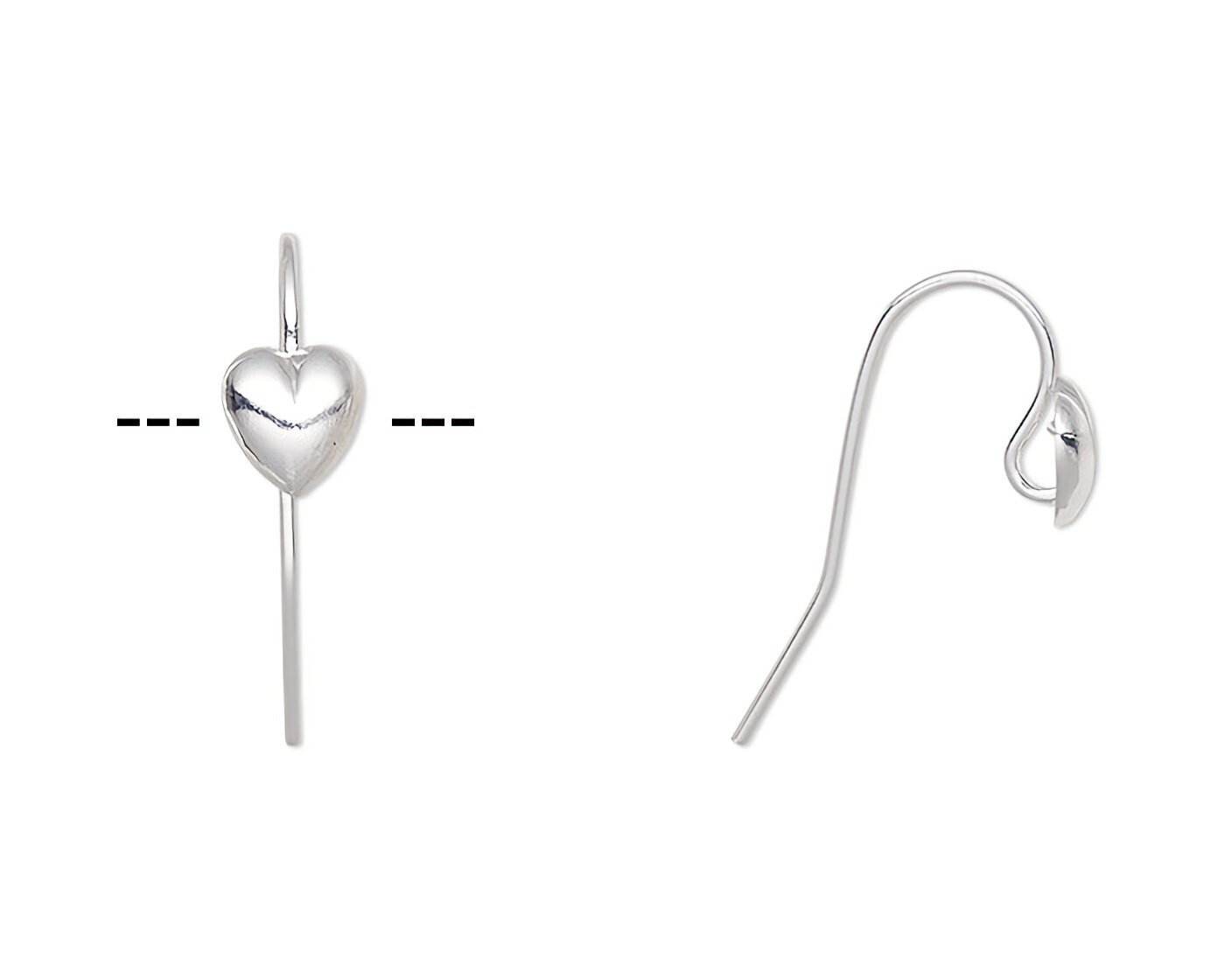 Ear Wire, 10 Silver Plated Brass 10.5mm Fishhook w/ 6x5.5mm Heart & Hidden Loop