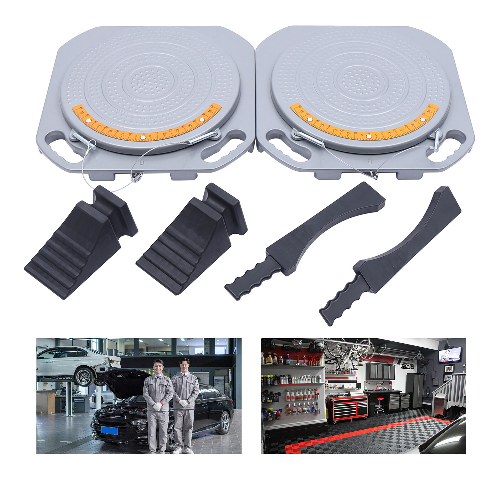 2*Wheel Turntable 360° Rotation Plates Car Front End Wheel Alignment System