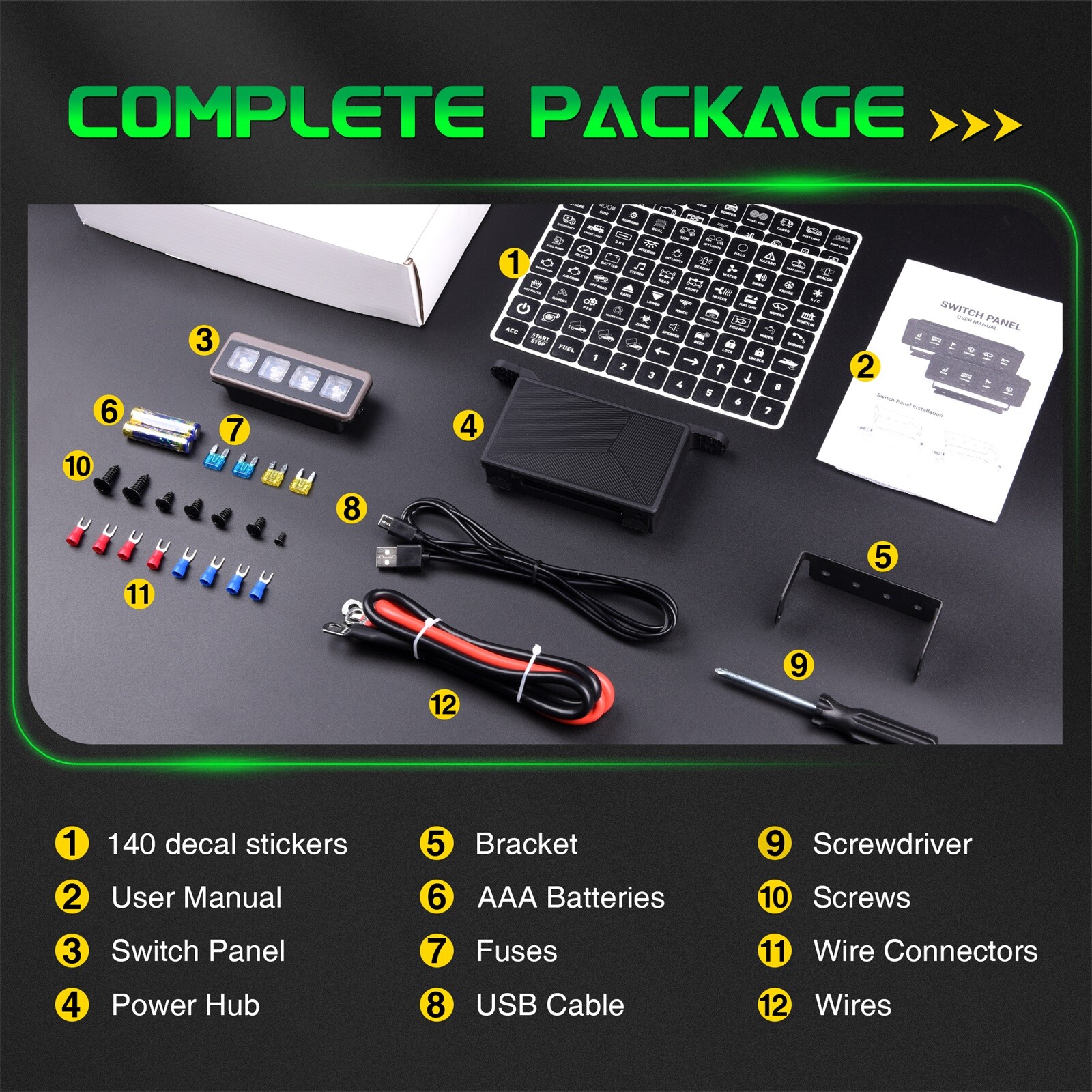 Wireless Switch Panel, 4 Gang Led Lights Flash Remote Circuit Control Relay Box