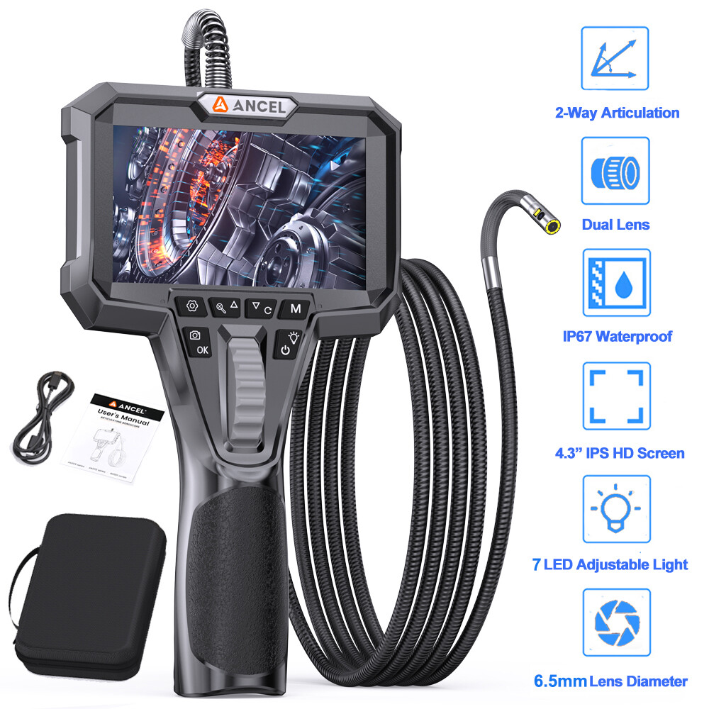 ANCEL AN302 2 Way 220 Degree Articulating Borescope Endoscope Dual Camera