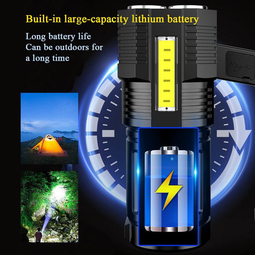 2000000 Lumens Super Bright LED Tactical Flashlight Rechargeable LED Work Light