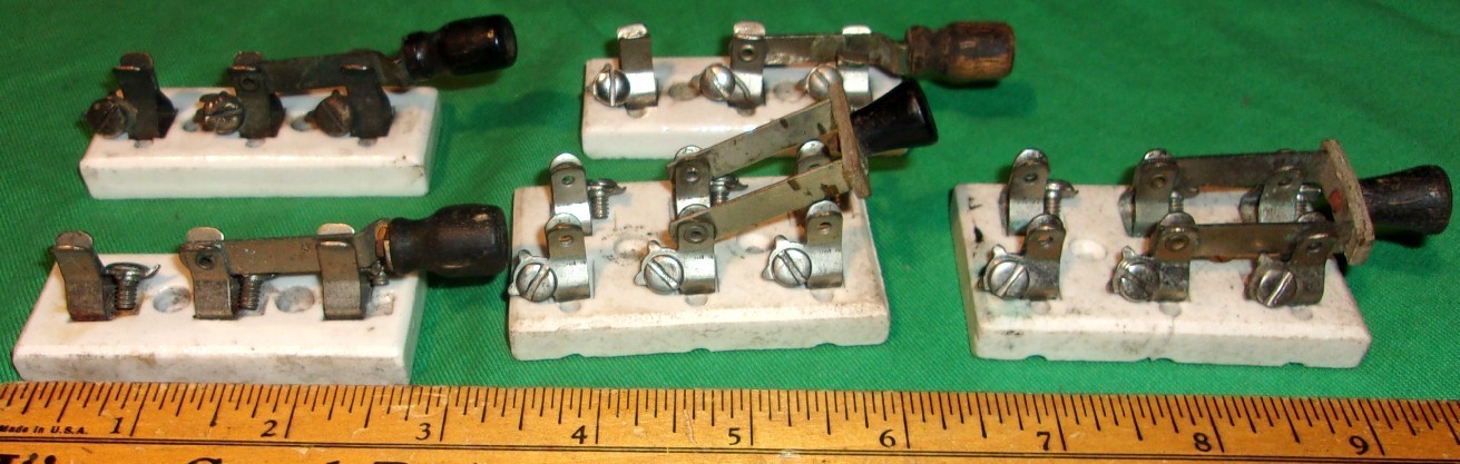 (5) Small LEVITON Porcelain Knife Switches 1-repaired 4-nice Clean!