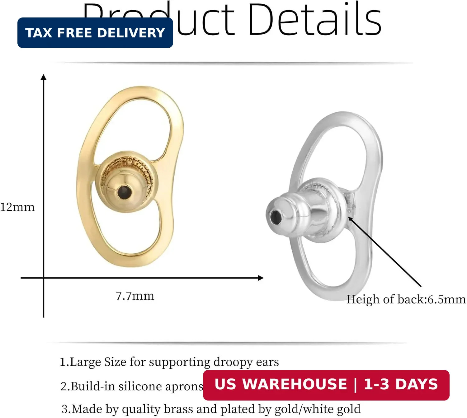 Earring Backs for Droopy Ears, JIACHARMED Locking Bullet Earring Backs Replaceme