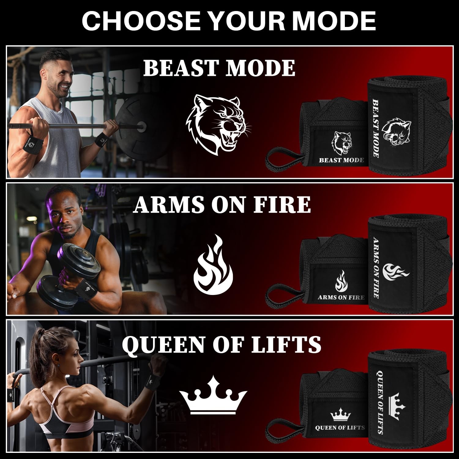 Weightlifting Wrist Wraps with Thumb Loop – Black – Beast Mode – 12 inch – He...