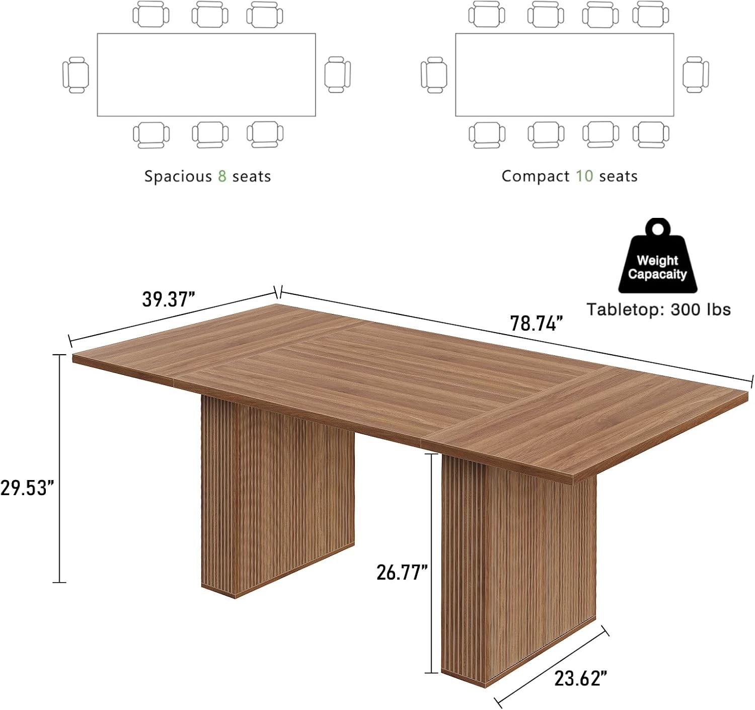 78 Inch Rectangular Dining Table for 6-8 People Large Kitchen Table with