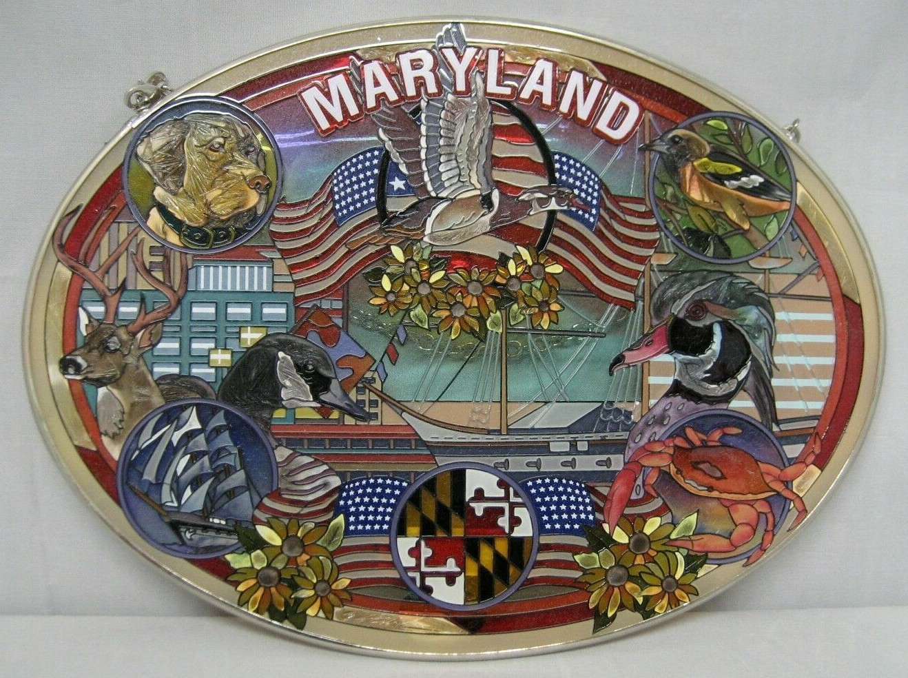 Amia Maryland Hand Painted Glass Sun Catcher, 9" Wide 7775