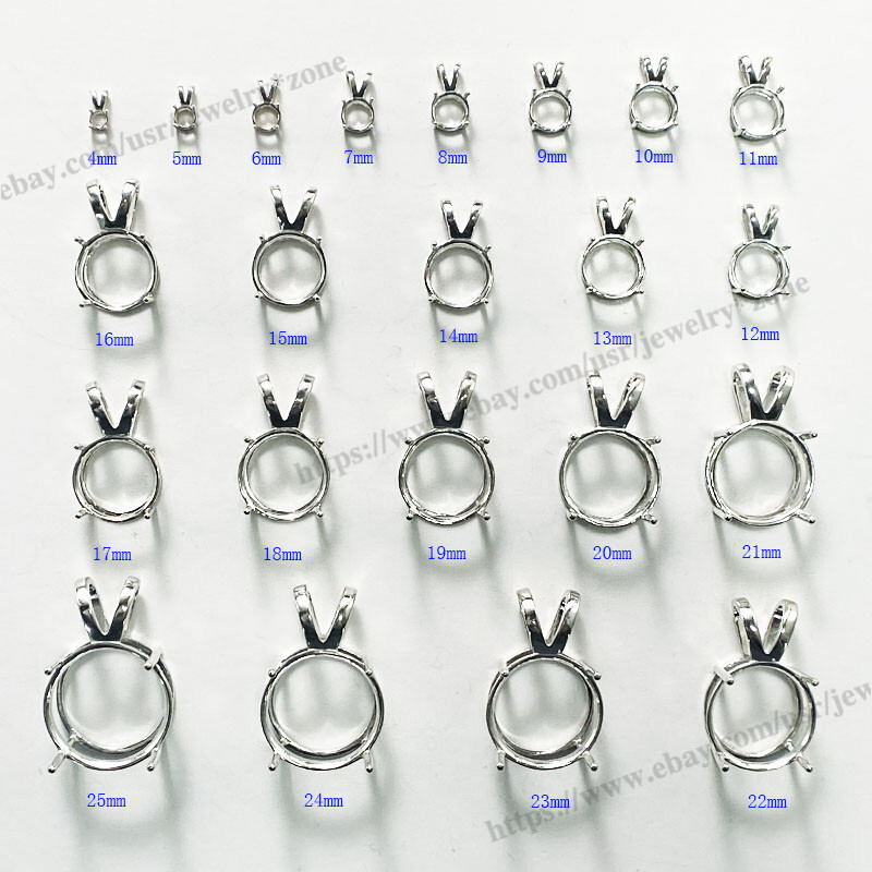 Sterling Silver Pre-Notched Earring/Pendant Setting 4mm to 25mm Round Dangle Set