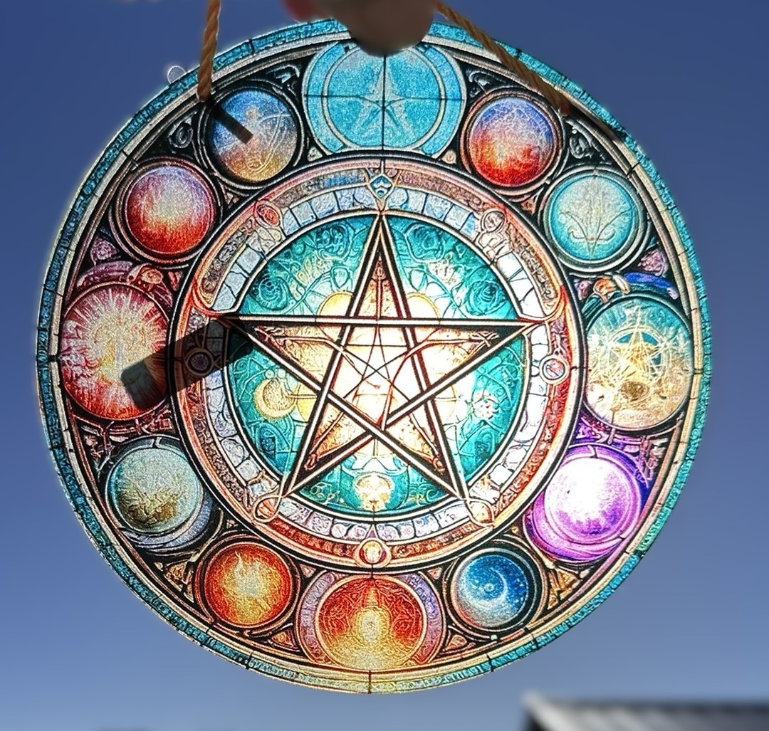 New Suncatcher Multicolor Pentagram 6" Round Combined Shipping Gift