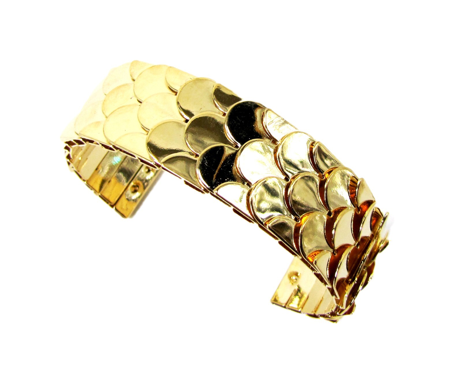 Gold fashion cuff bracelet designed with layers of gold .80 inches wide New