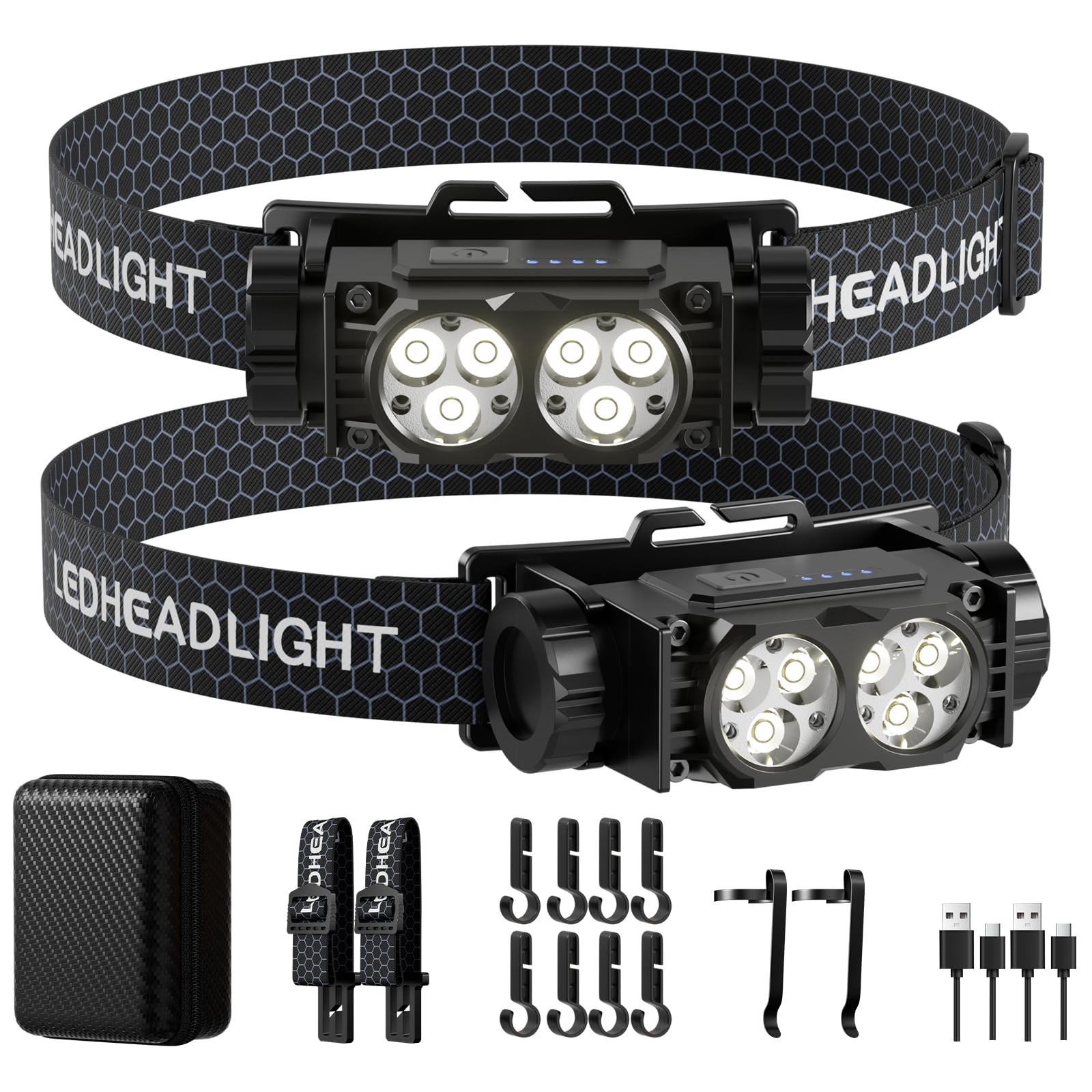 Headlamp Rechargeable 2PCS,4500L Super Bright Light Bright LED Rechargeable H...