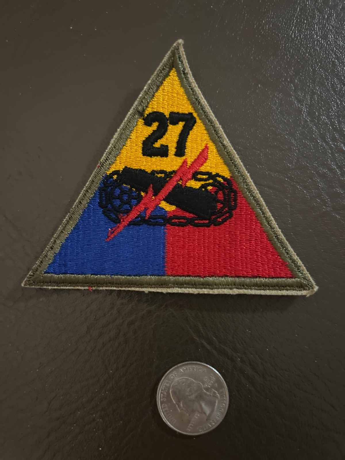 Vintage WWII 27th Armored Division Patch – Tank & Lightning Bolt Insignia