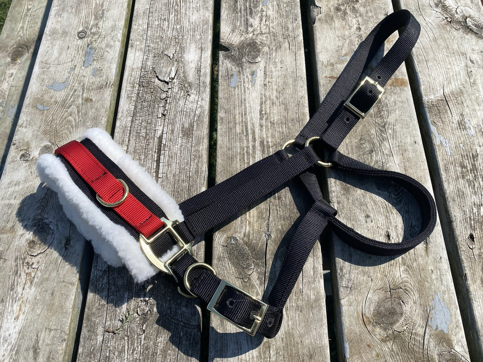 Heavy black nylon training /lunging caveson w/fleece lined nose band large horse