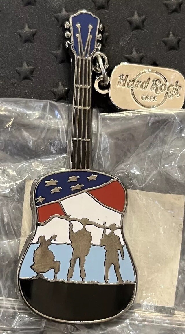 Rare Hard Rock Veterans Day Military Guitar FLAG USA PATRIOTIC PIN 51934