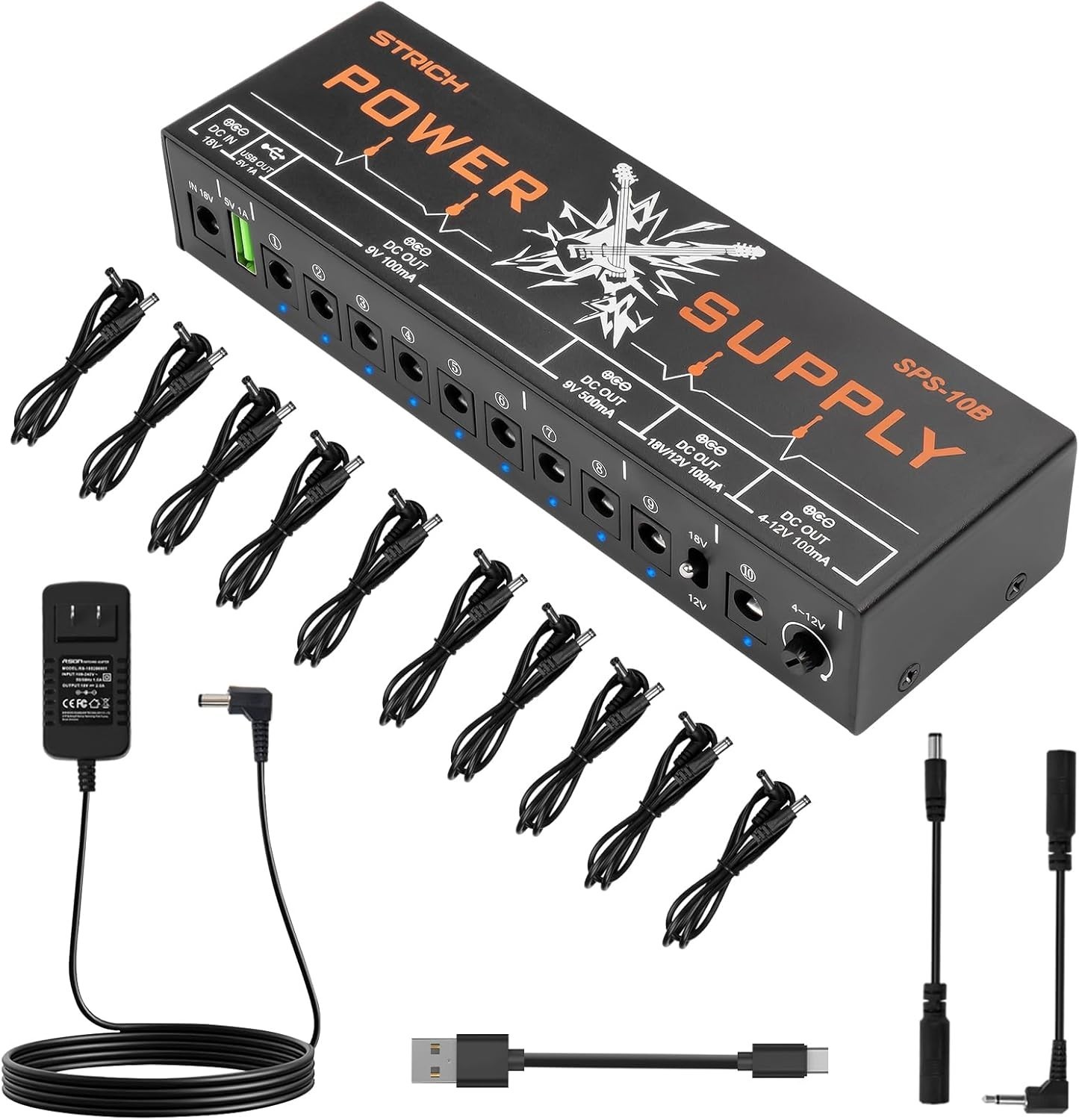 STRICH Guitar Pedal High Power Supply, Pedalboard Power Supply with 8 Totally...