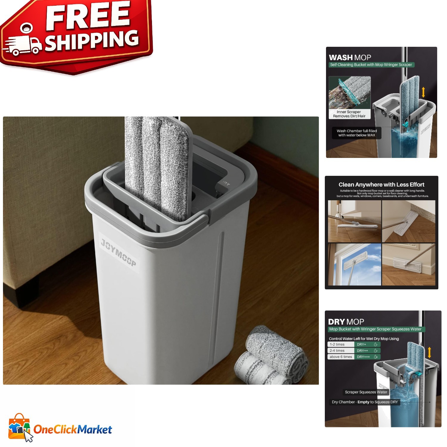 Ergonomic Flat Mop and Bucket System with Telescopic Handle - Ideal for Home Use