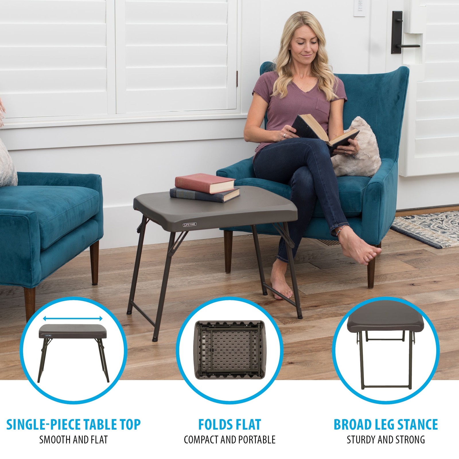 Lifetime 24 inch Compact Rectangle Folding Table, Indoor/Outdoor Light