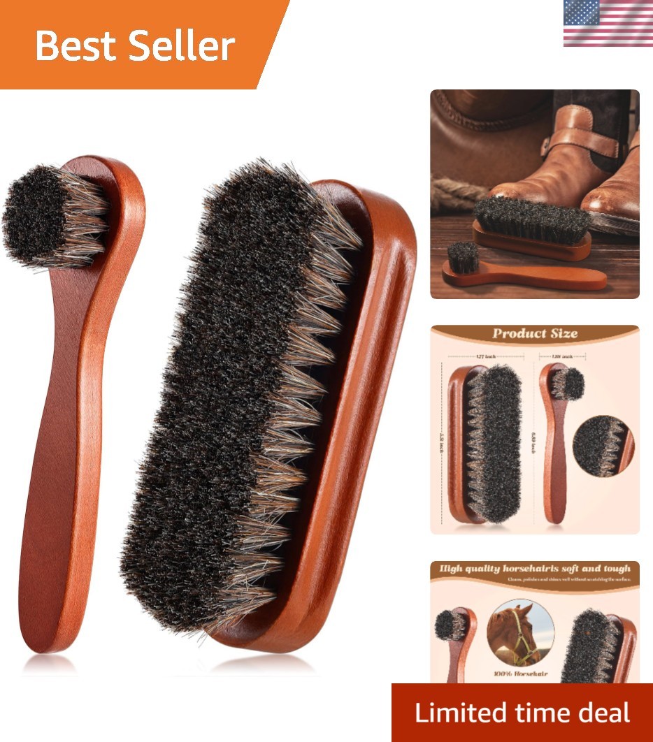 Luxury 2-Piece Horsehair Shoe Shine Brush Set for Impeccable Leather Care