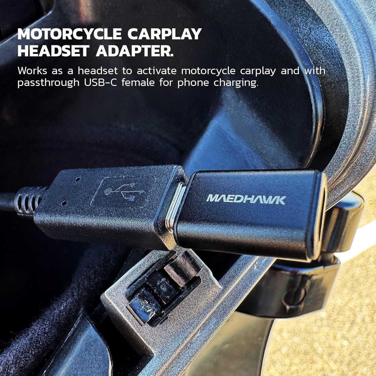 MaedHawk Bypass Motorcycle CarPlay Bluetooth Headset Adapter with Passthrough