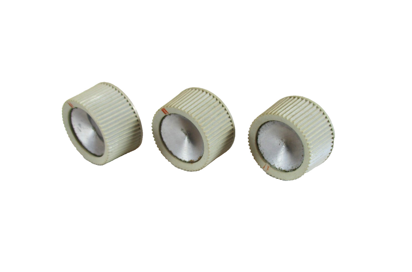 3pc Vintage Gray Knobs Silver Center 1" Wide Tube Radio Stereo Amp Repair Parts