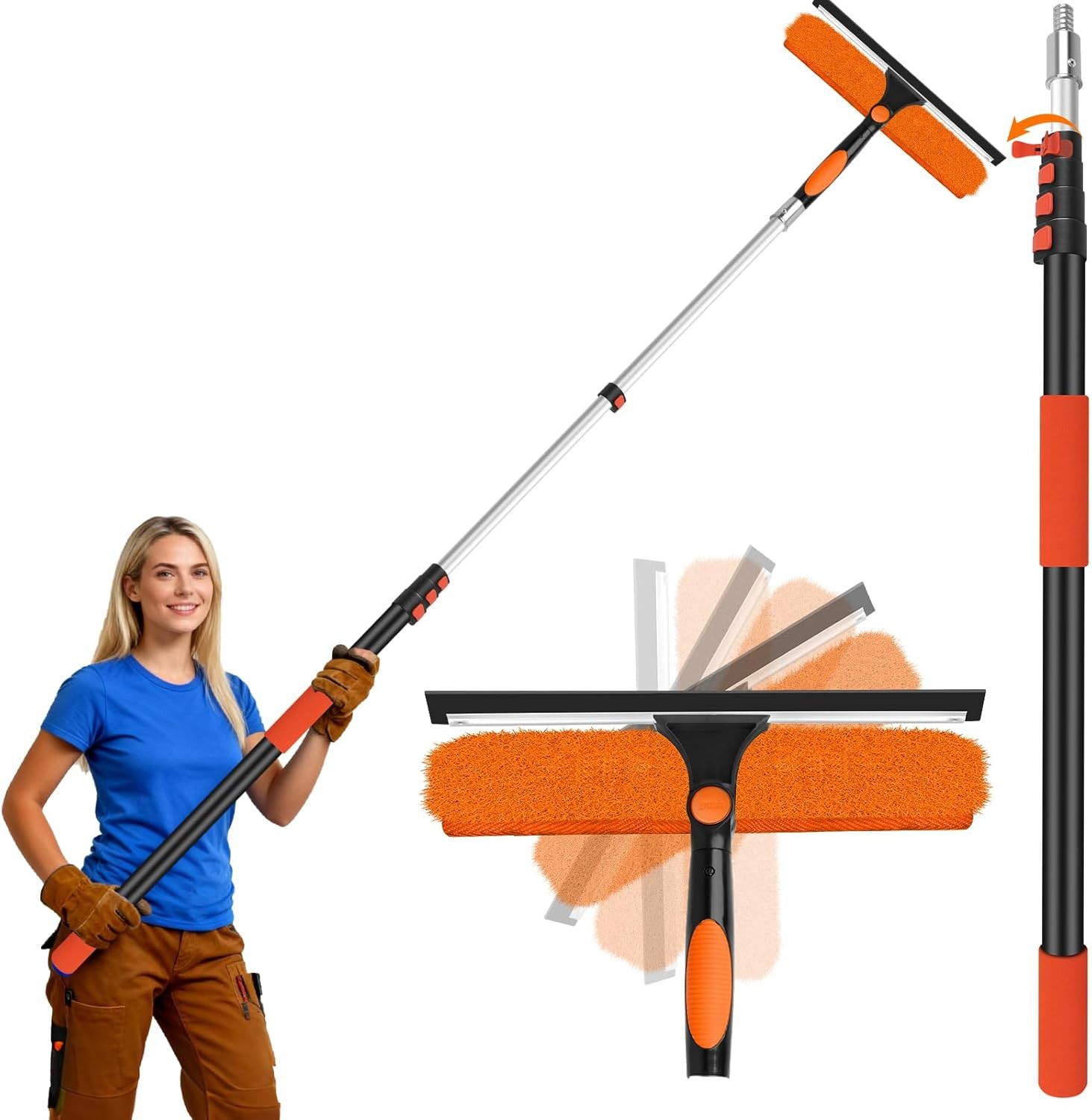 26FT Telescoping Window Cleaning Kit with 14" Squeegee - 2-in-1 Professional