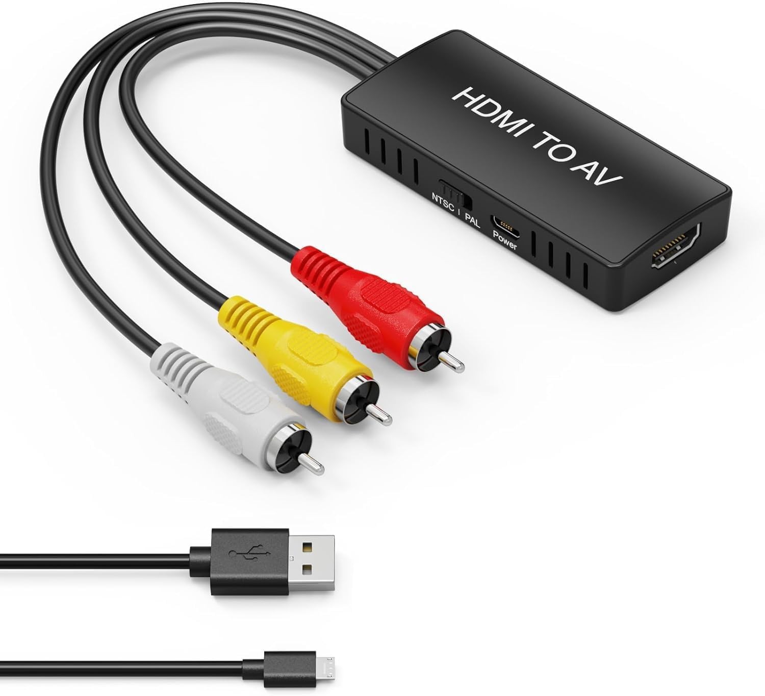HDMI to RCA Converter, AV 3RCA CVBs Composite Video Audio black
