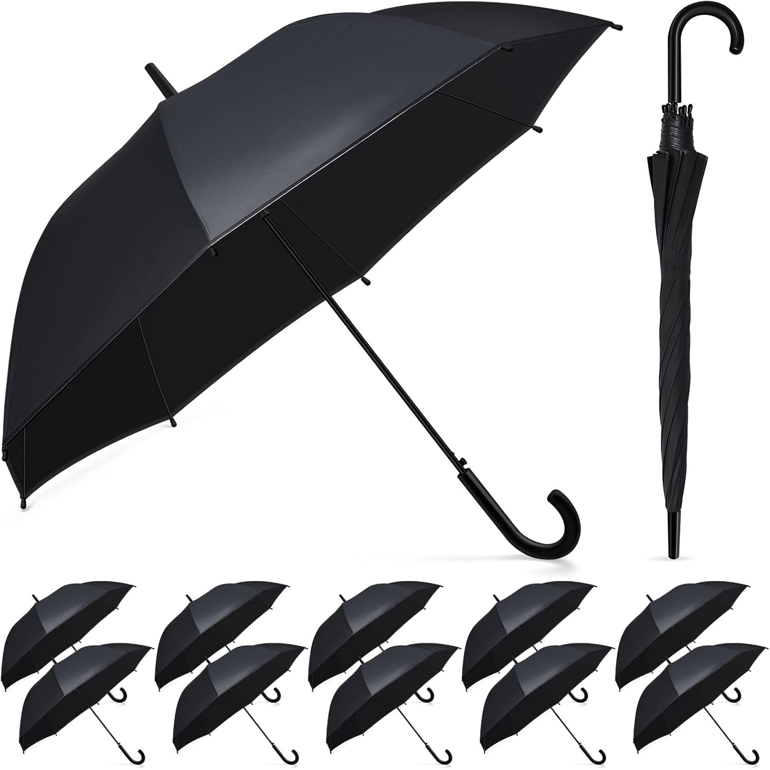 Black Umbrella Bulk Wedding Stick Umbrellas Large Canopy Windproof Rain Auto Ope