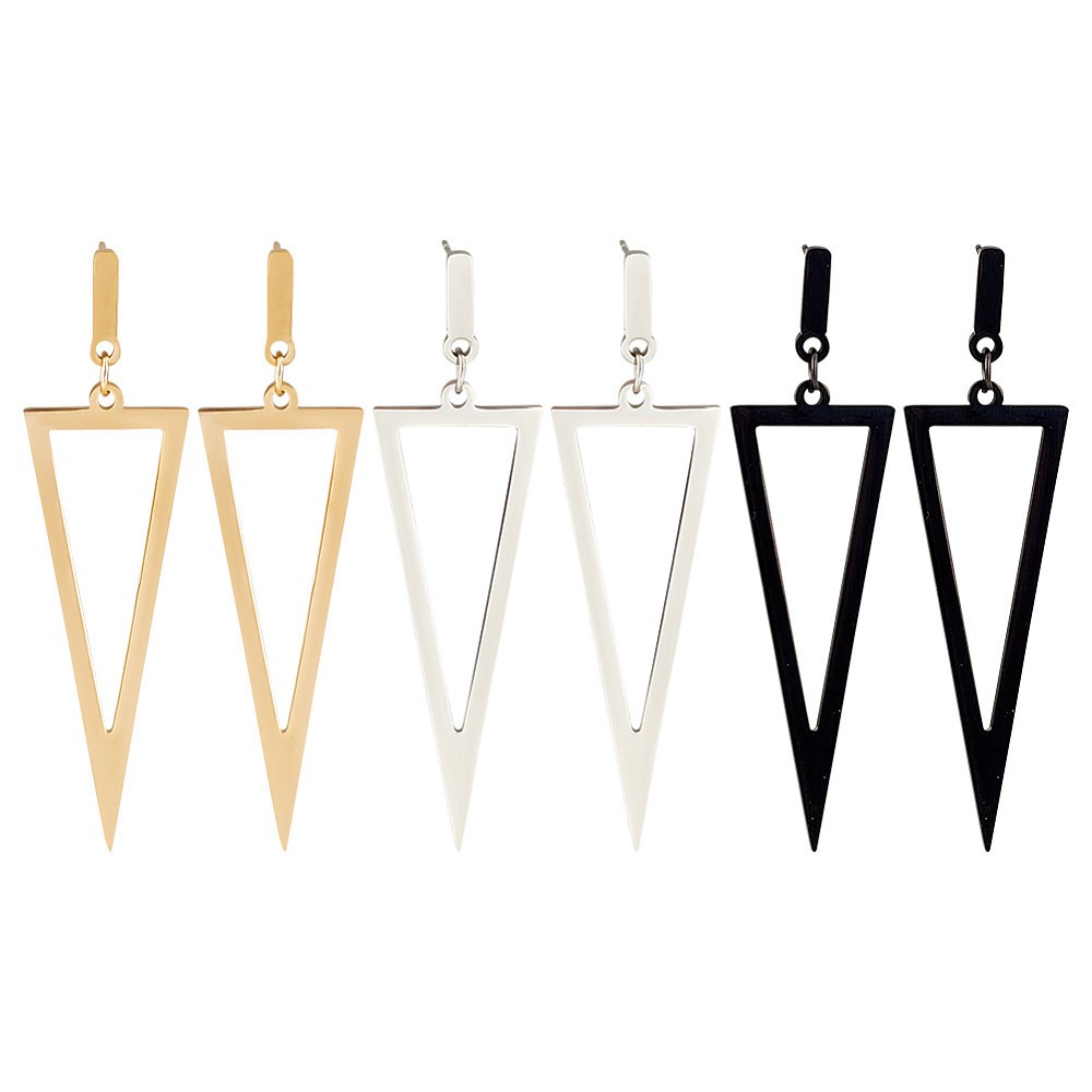 1box 3 Pairs 3 colors Alloy Hollow Out Triangle Dangle Stud Earrings