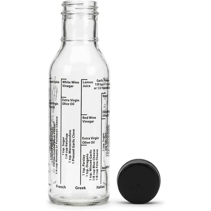 Glass Salad Dressing Mixer Bottle 13oz Eight Recipes Leak Proof Airtight Cap New