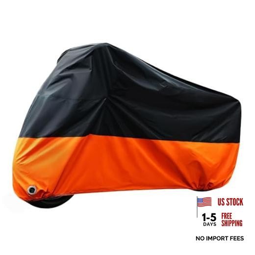 Motorcycle Cover All Season Weather Quality Waterproof Sun 104" Black+Orange