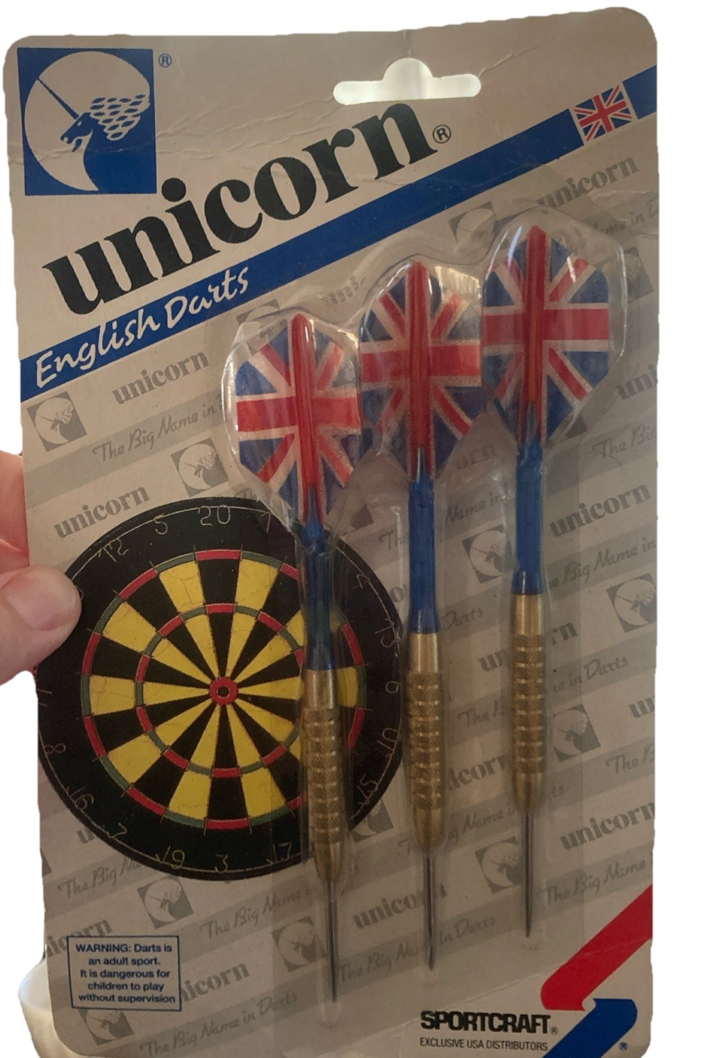 Vtg Unicorn Brass Barrel Steel tip English Darts Set Sportcraft Union Jack NIB