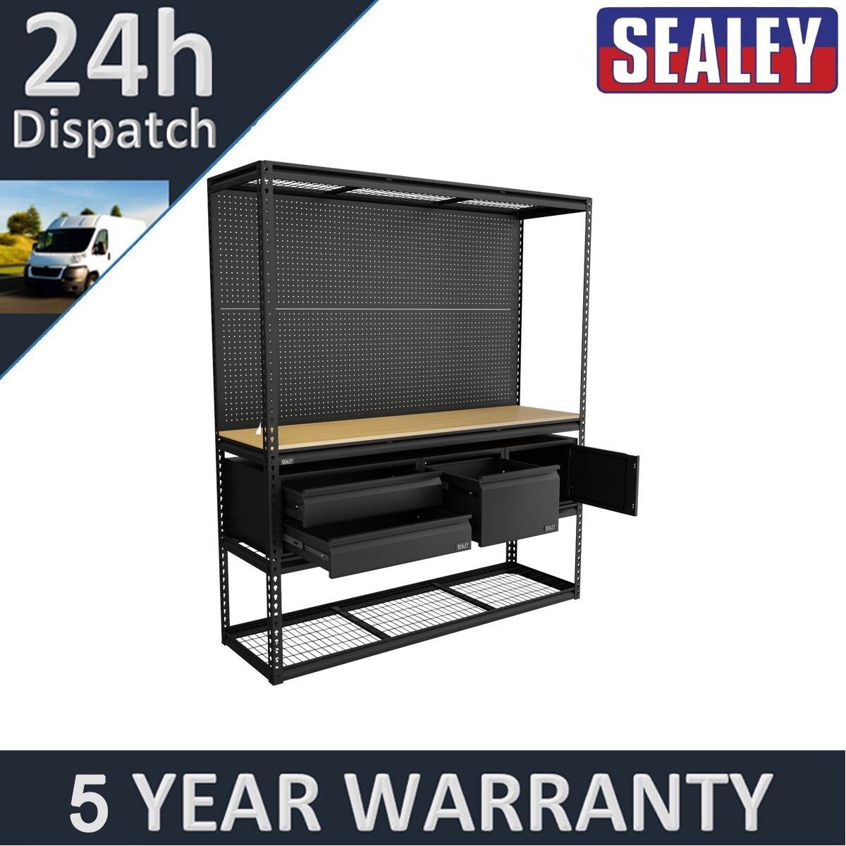 Sealey Heavy-Duty Modular Workbench & Racking Kit with 3 Storage Units