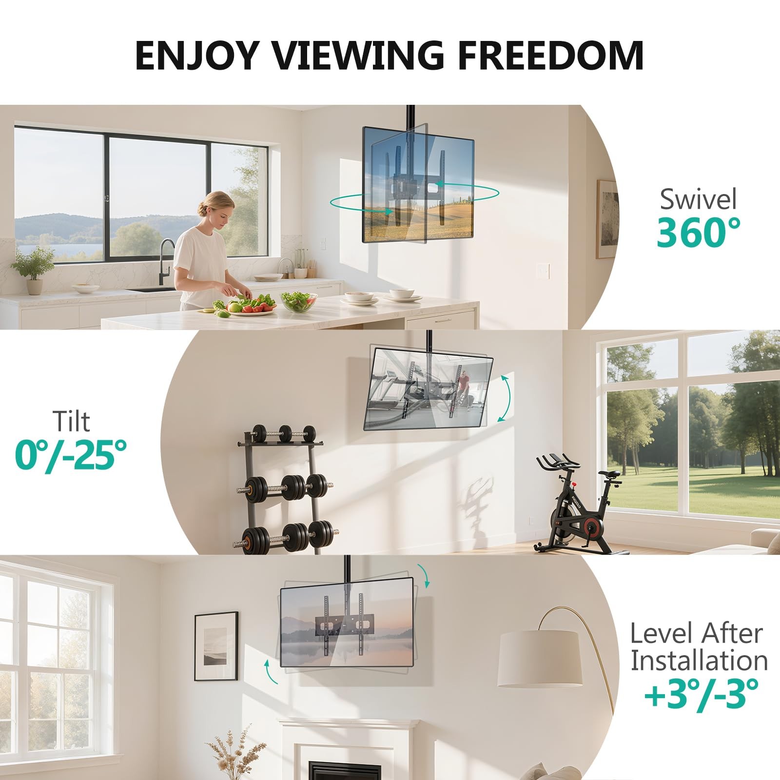 Ceiling TV Mount 26-65 Inch Screens Full Motion Bracket VESA 400x400 Adjustable