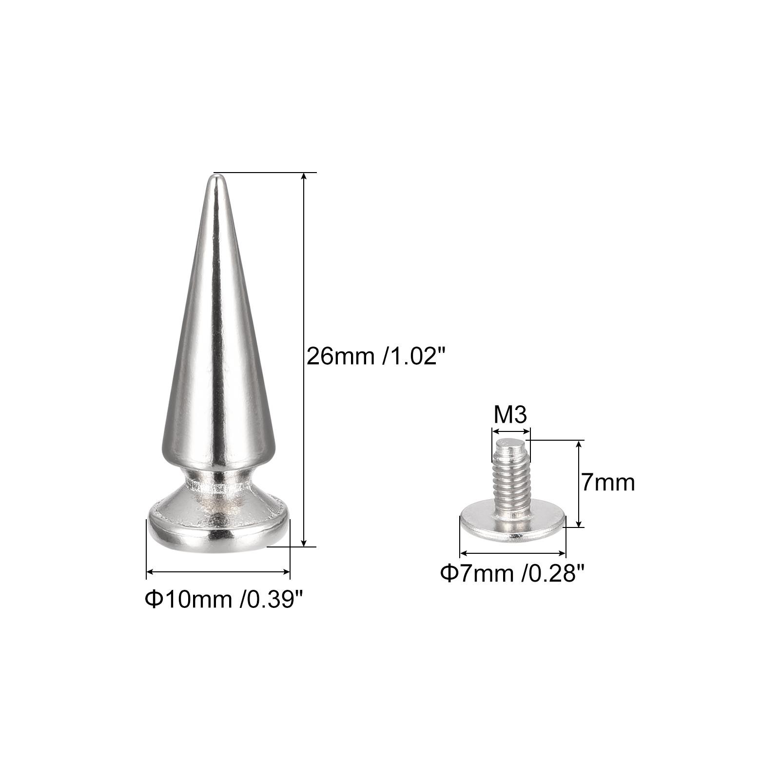 10x26mm Screw Back Rivets, 10 Sets Solid Leather Studs for DIY Silver Tone