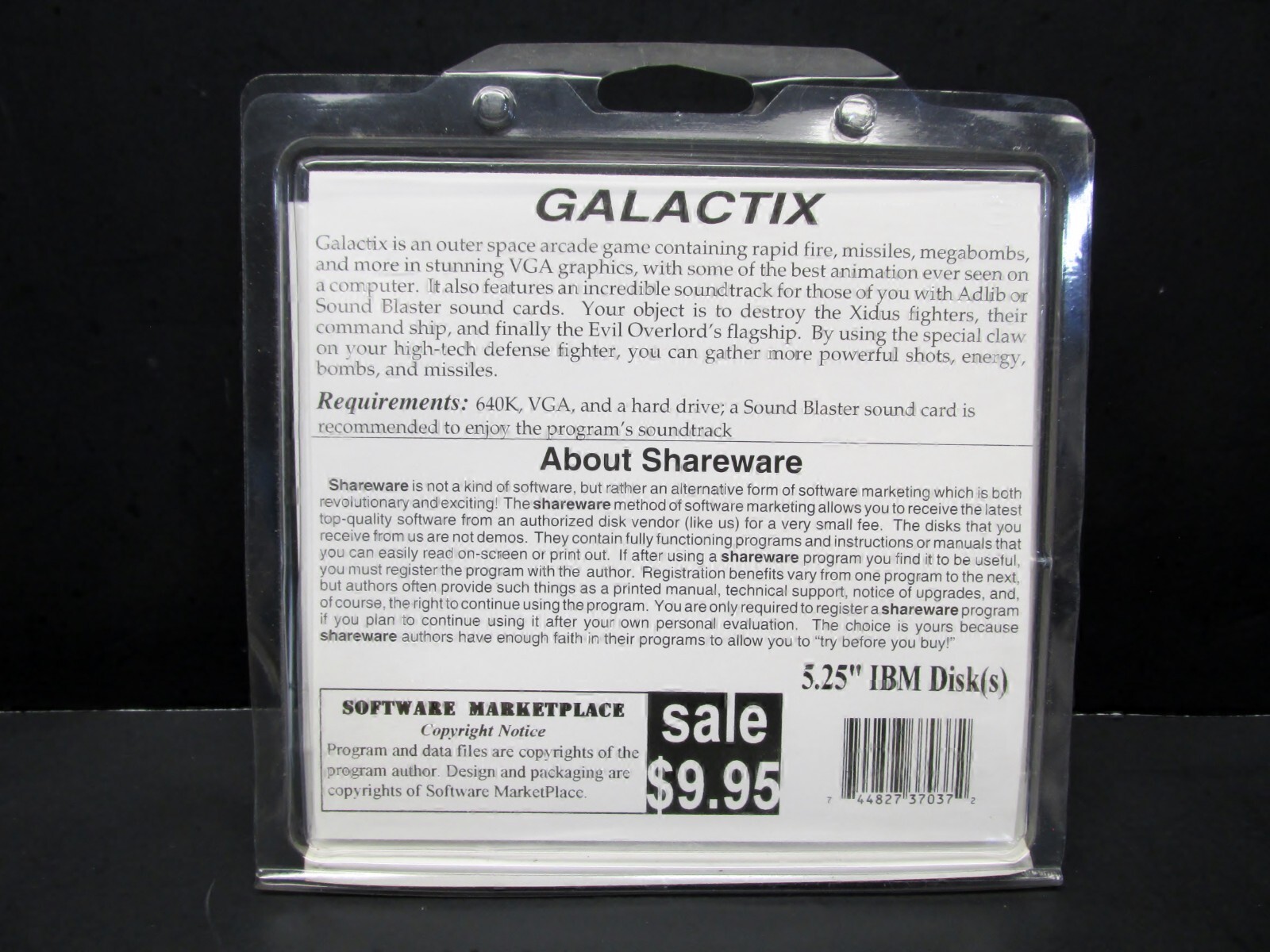 Galactix, IBM PC, Disk, Shareware, 1988, Disk Package & Inserts Only