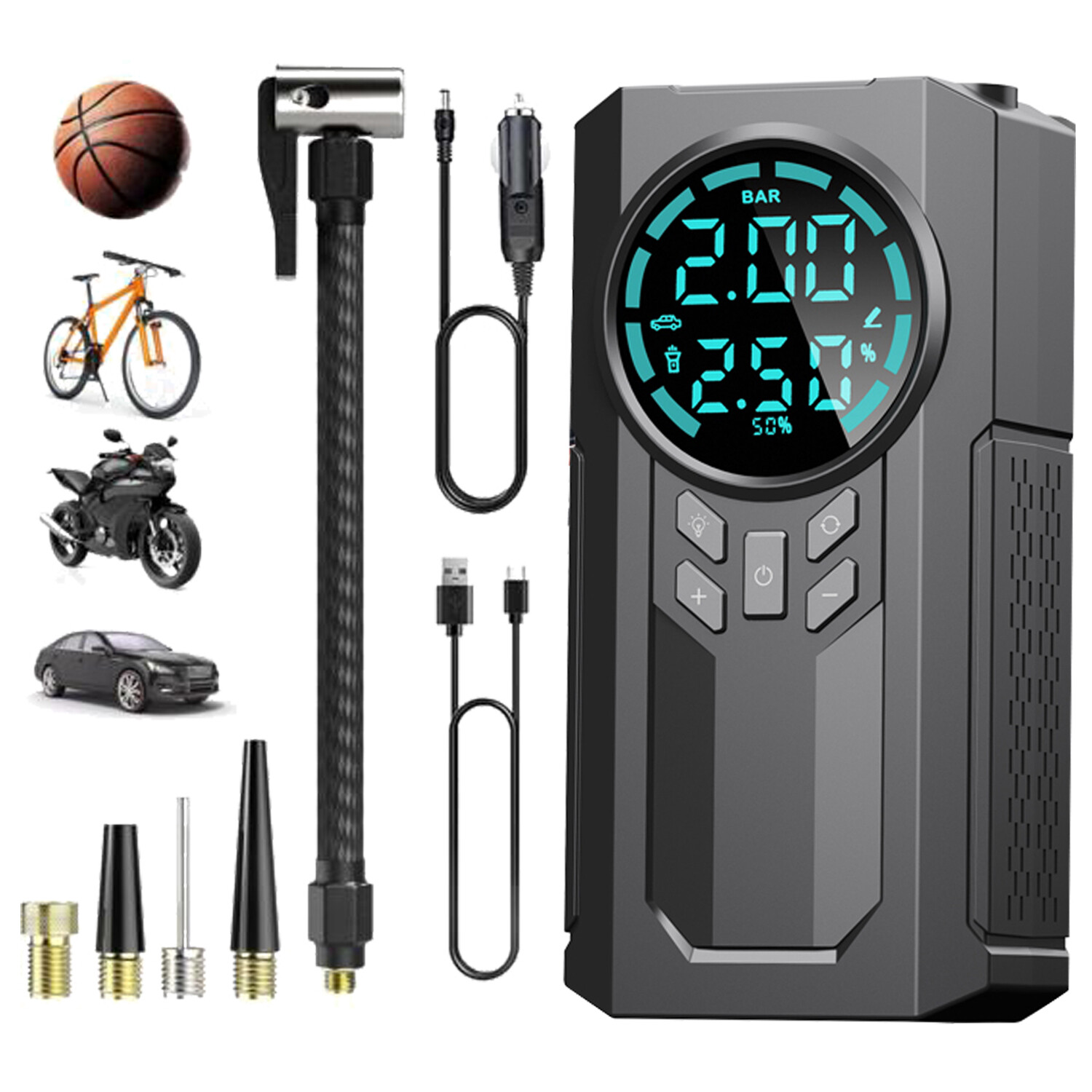 150 PSI Portable Air Compressor Tire Inflator Fits Car Moto Bike Tires Air Pump