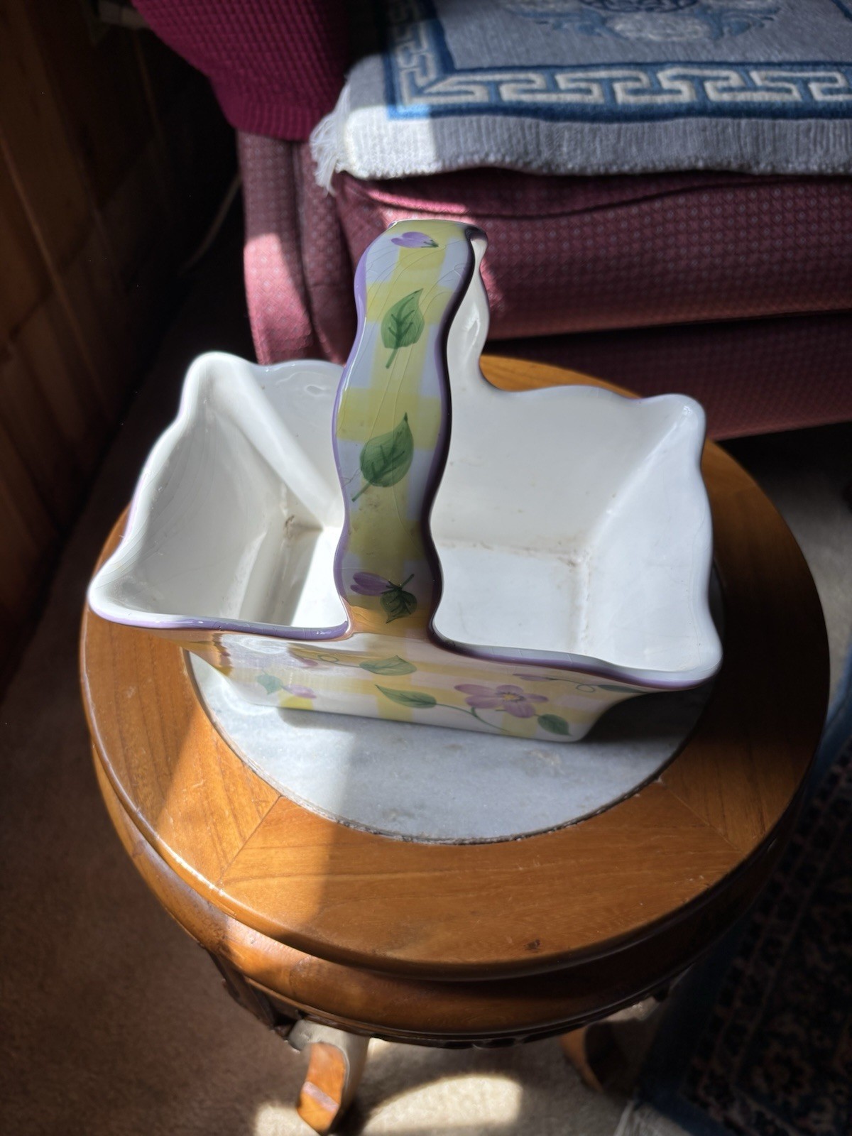 Teleflora Spring Summer Basket Handle White Flower Design W/ Tray!