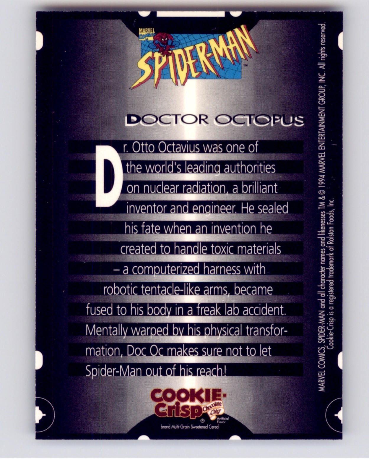 1994 Marvel Comics Spider-Man Cookie Crisp /SEE DROP DOWN MENU 4 CARD U WILL GET