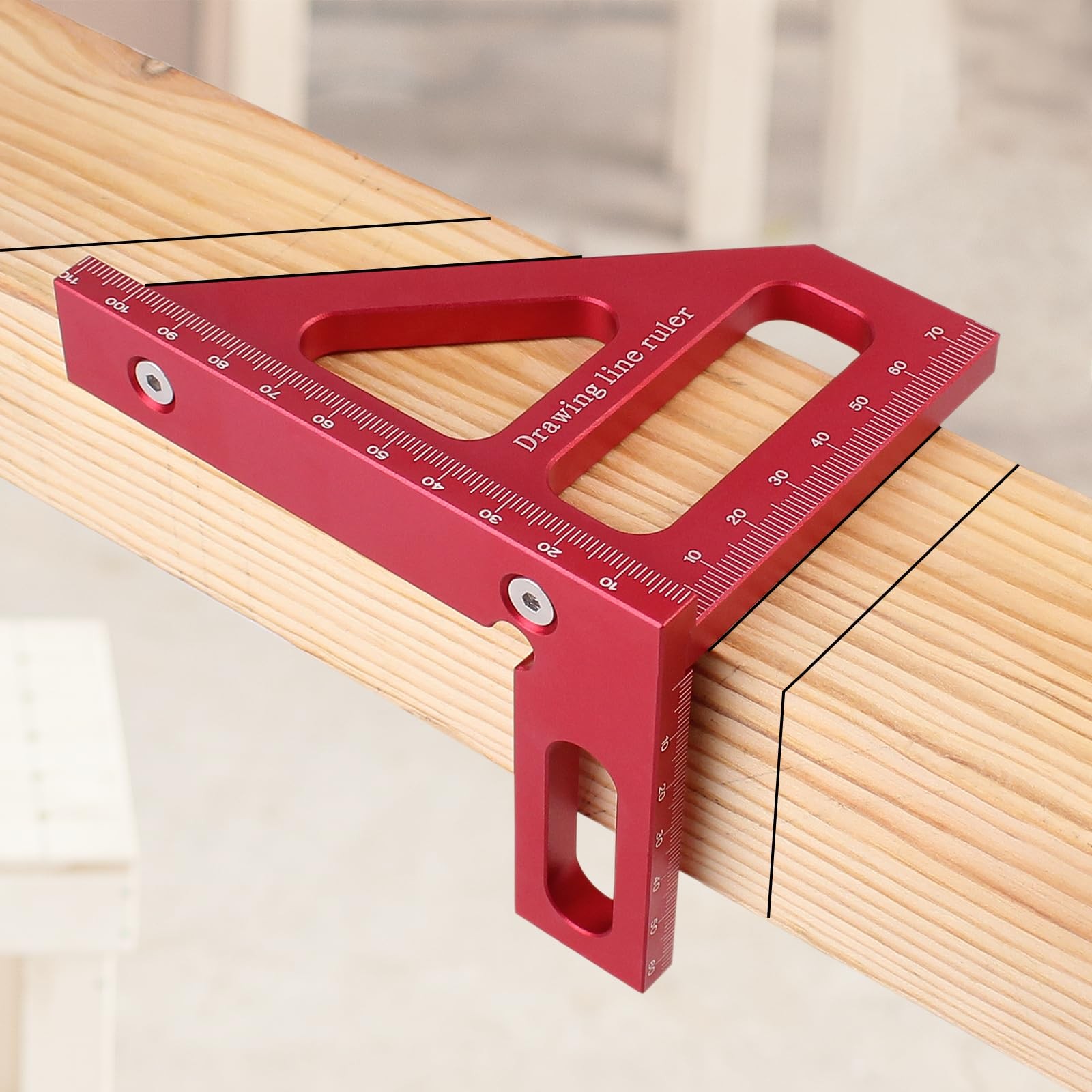 KETIPED 3D Multi-Angle Measuring Ruler,45/90 Degree Aluminum Red(Metric)