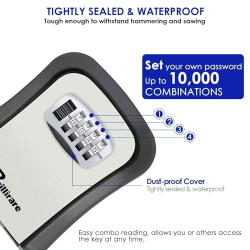 Key Lock Box, Waterproof Combination Lockbox Wall Mount 4 Digits, 1 Pack