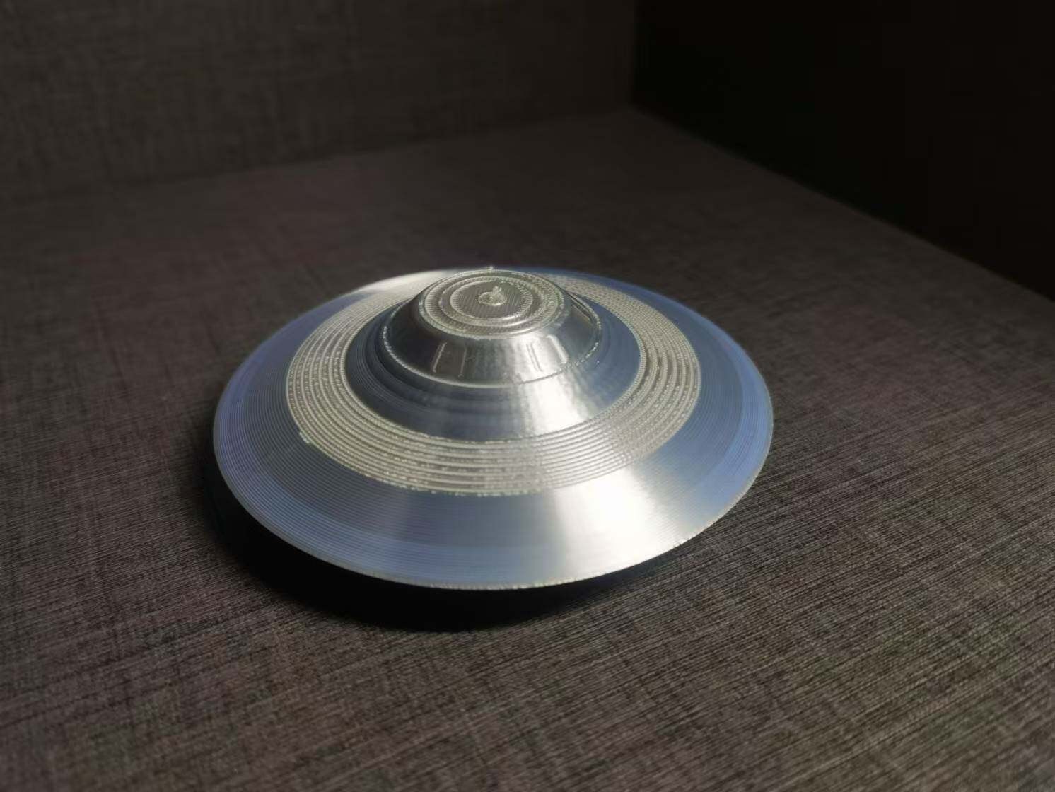 3D Printed UFO Flying Saucer Model Bob Lazar, Shiny Silver Gloss Plastic