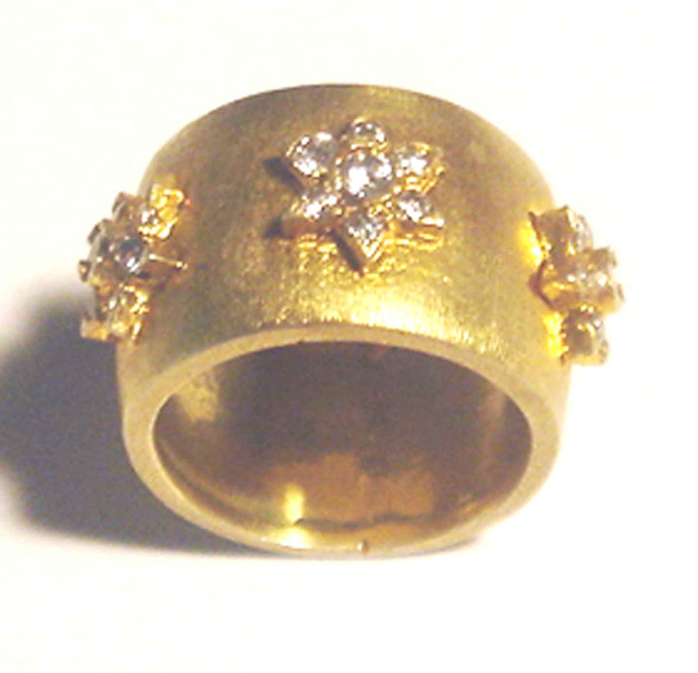 GORGEOUS Vermeil STERLING Brushed 925 Wide BAND Flower CRYSTAL RING small 2 1/2