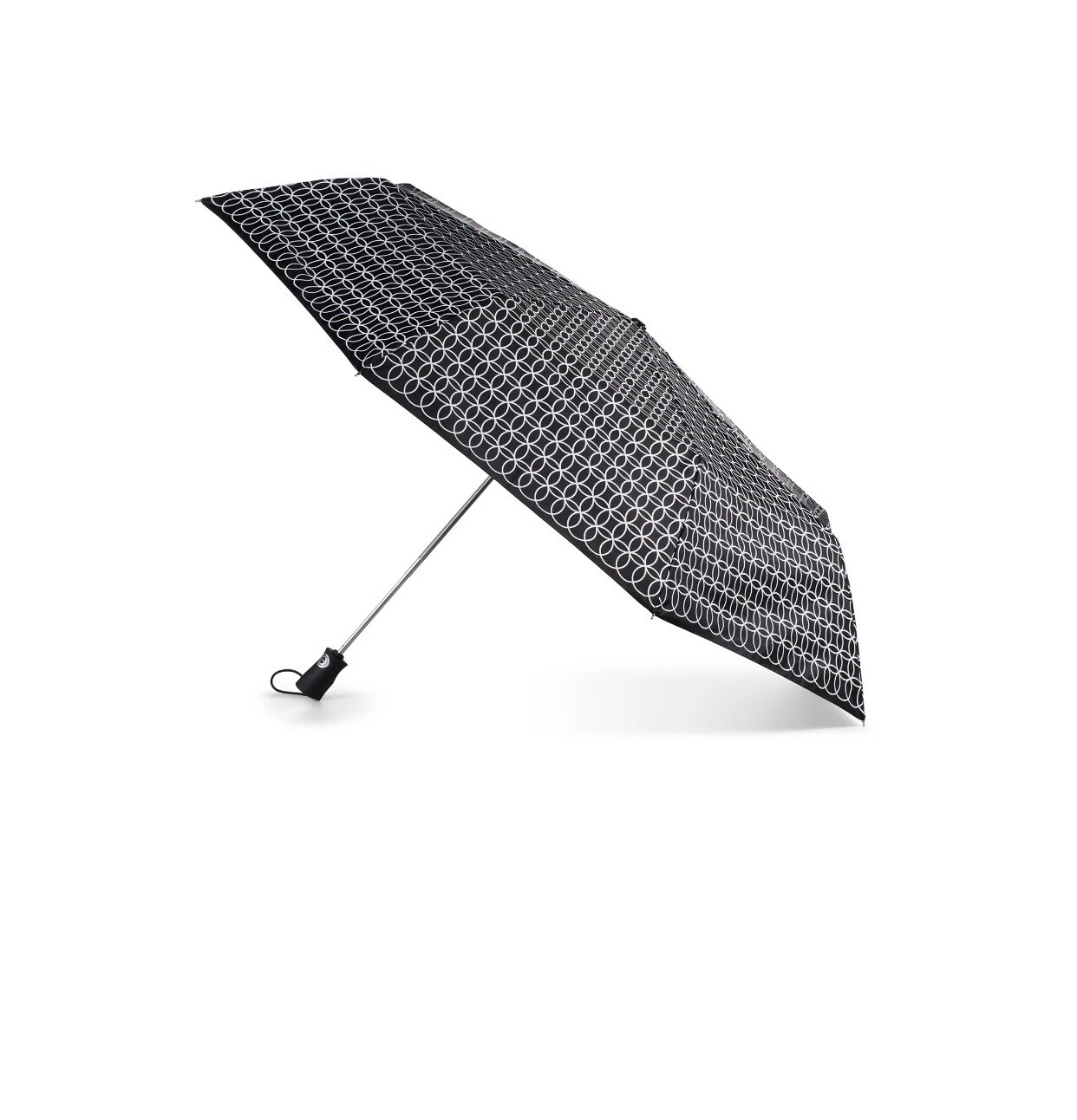Totes Auto Open Close Embroidered Black White Umbrella NWT