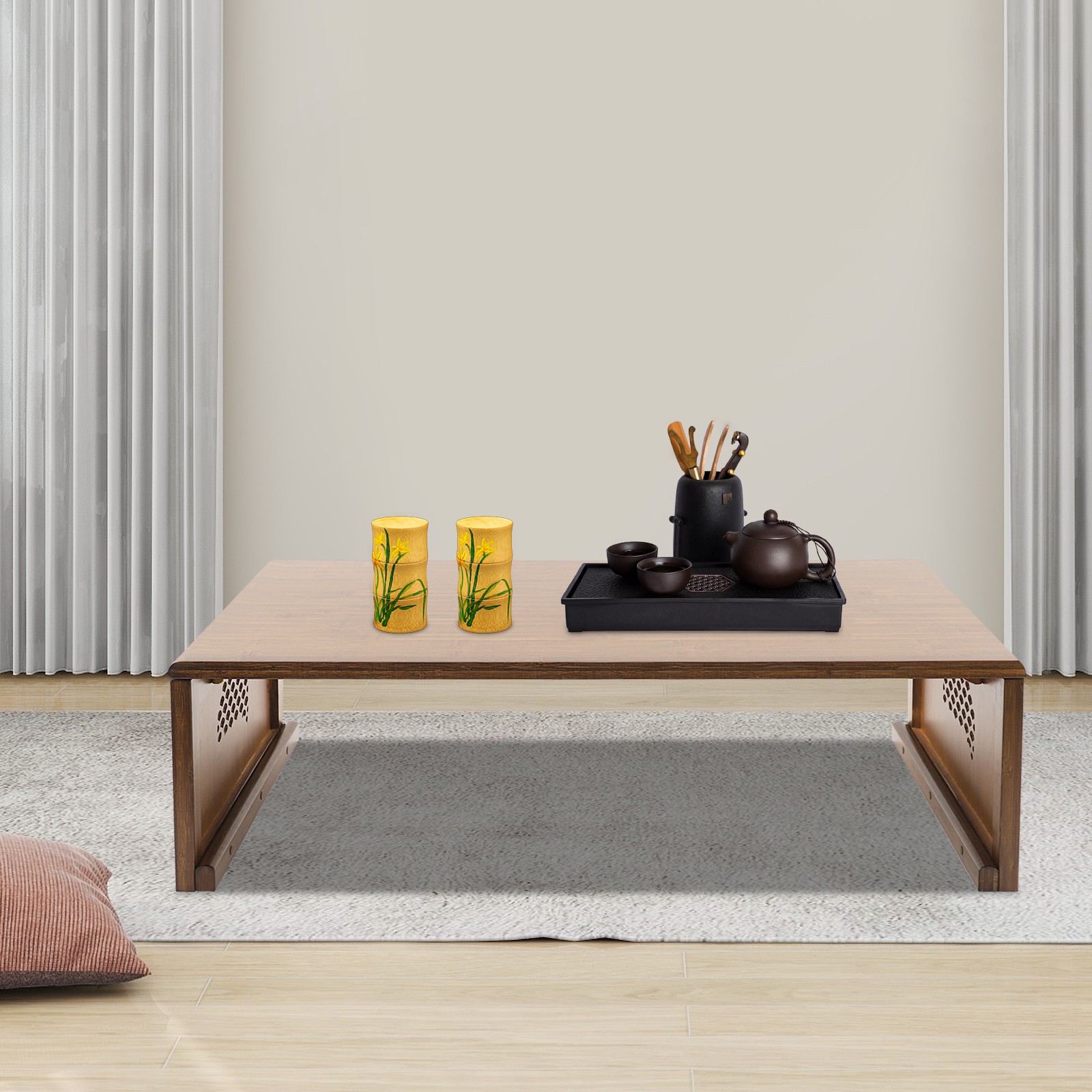 Floor Coffee Table, Meditation & Tea Table Foldable Low Table Neo-Chinese Style