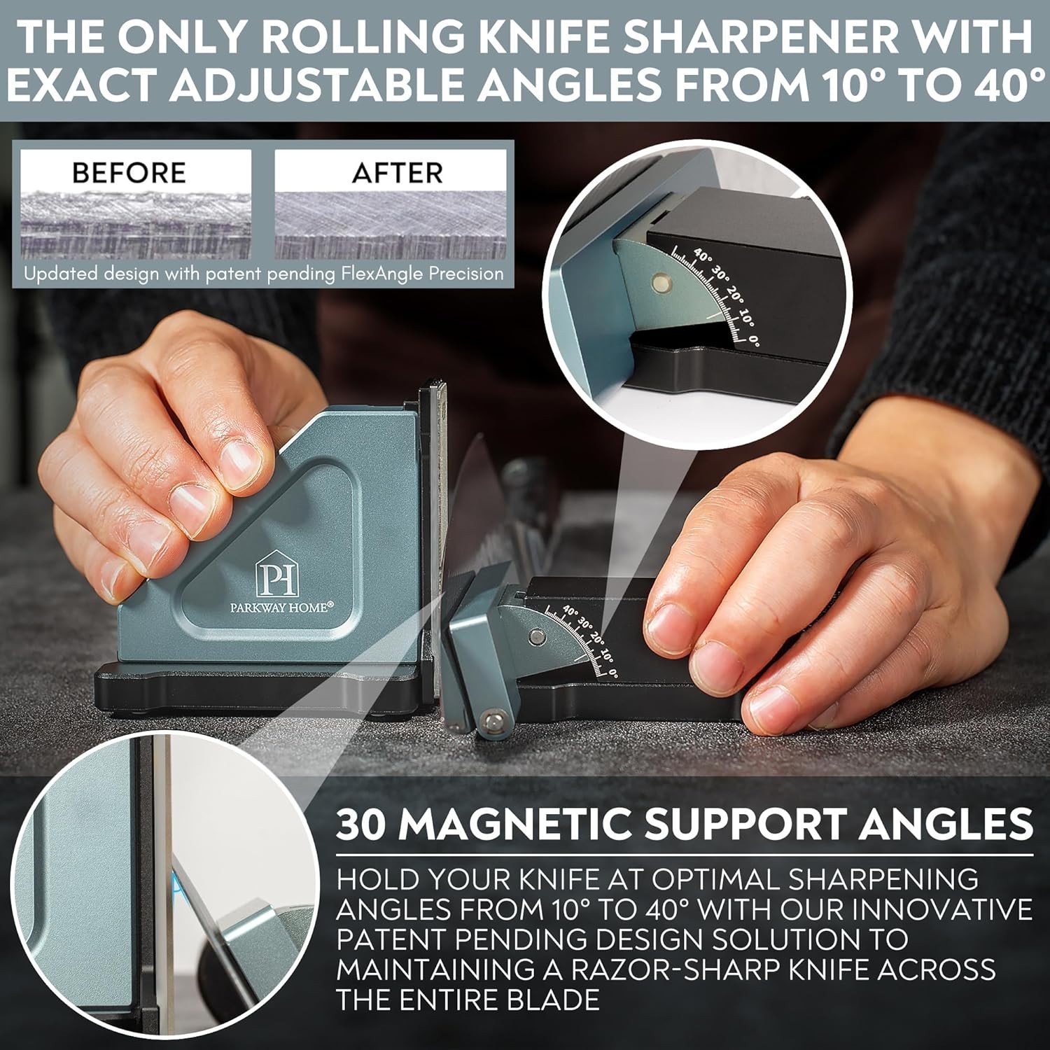 ADJUSTABLE ROLLING KNIFE SHARPENER KIT: Adjustable Height, 30 Angle Options, ...