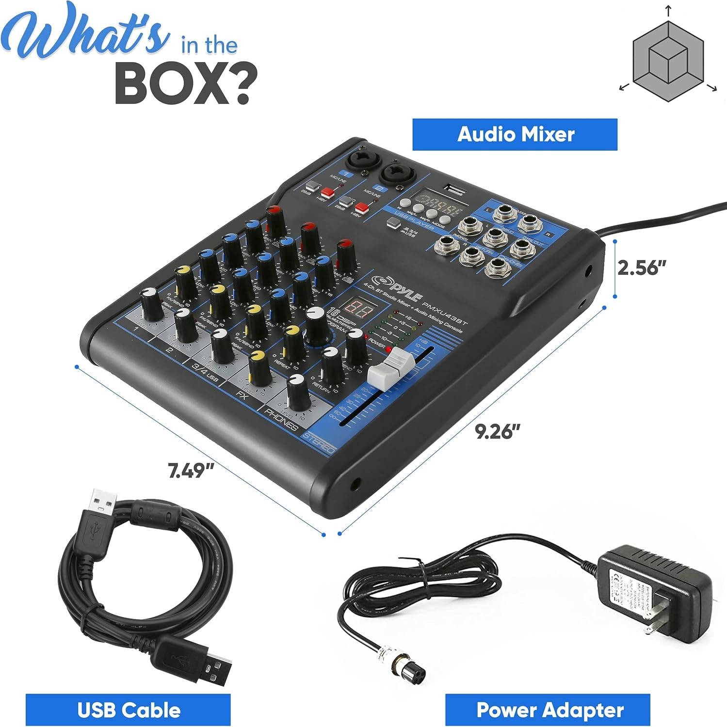 Pyle Professional Audio Mixer Sound Board Console System USB Interface 4 Channel