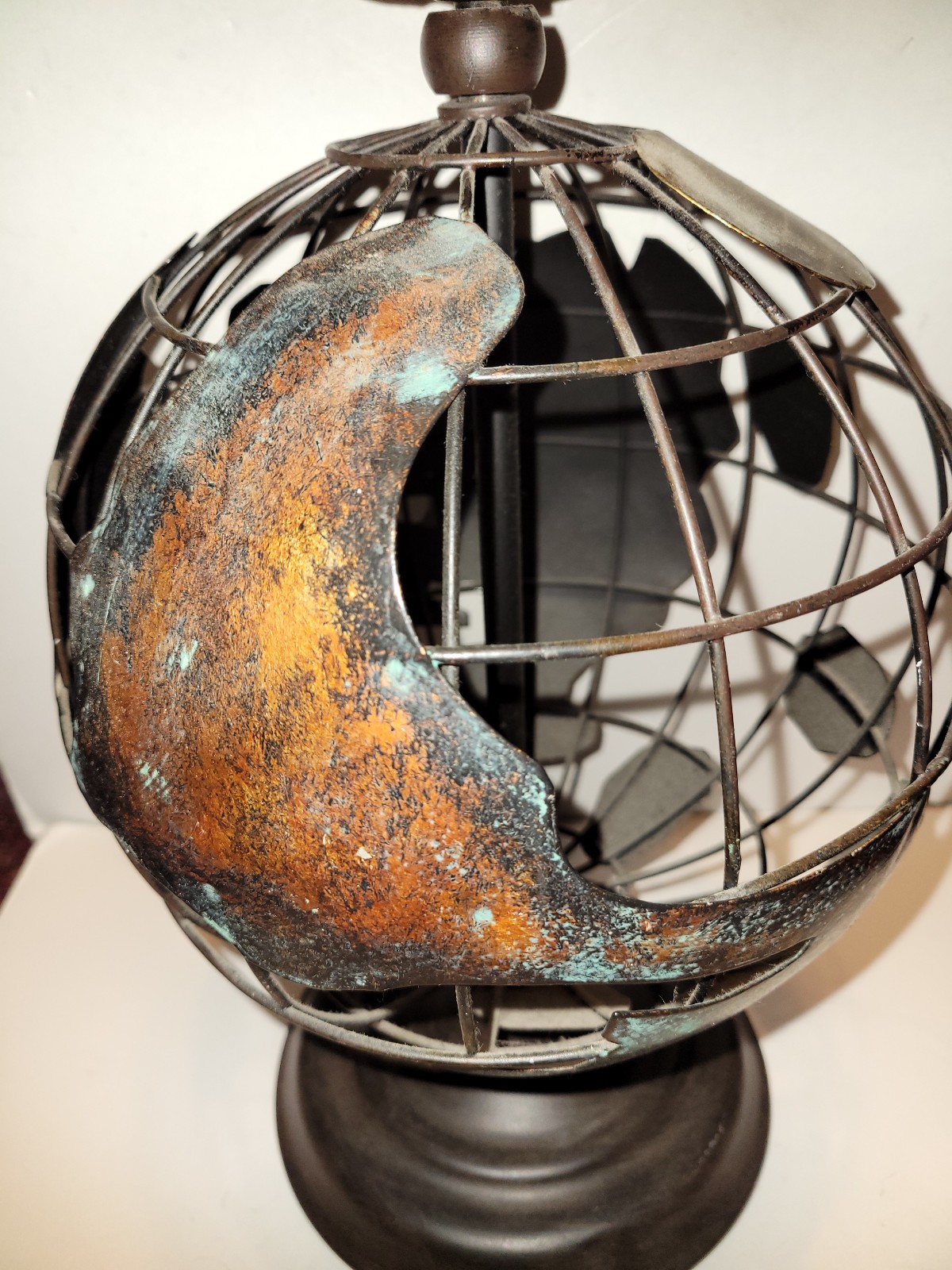 Metal Iron Double Globe Rustic Bronze Armillary Sphere 24" Tabletop Decor Vtg